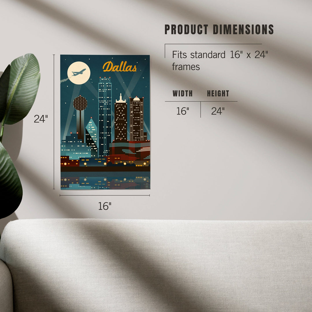 Dallas, Texas, Retro Skyline, Art & Giclee Prints - Lantern Press