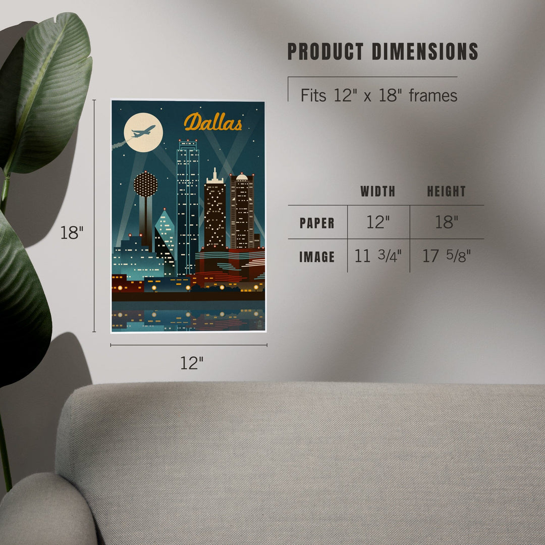 Dallas, Texas, Retro Skyline, Art & Giclee Prints - Lantern Press