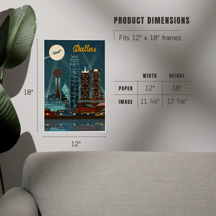 Dallas, Texas, Retro Skyline, Art & Giclee Prints - Lantern Press