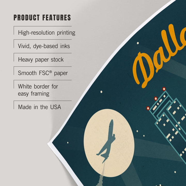 Dallas, Texas, Retro Skyline, Art & Giclee Prints - Lantern Press