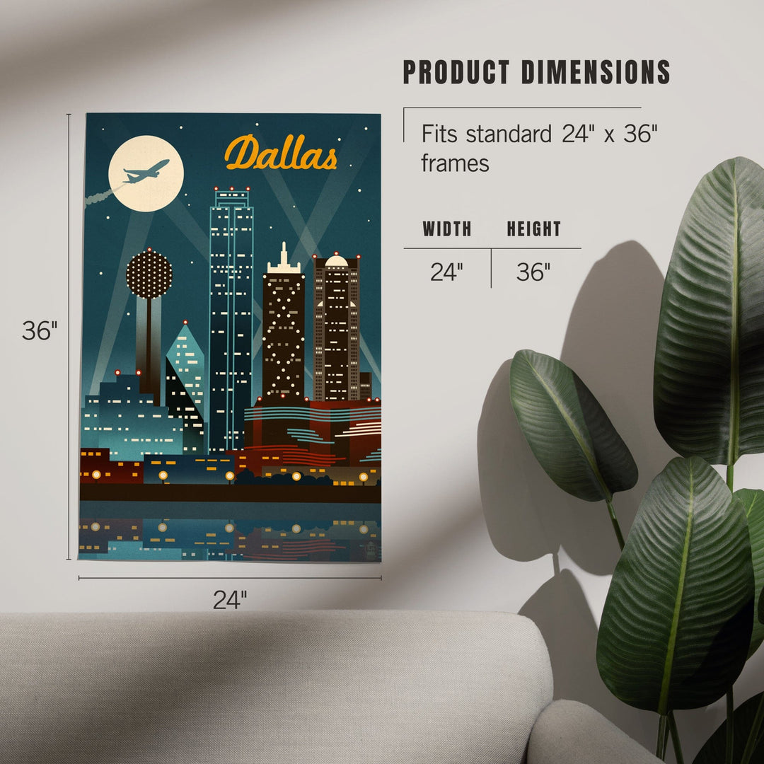 Dallas, Texas, Retro Skyline, Art & Giclee Prints - Lantern Press