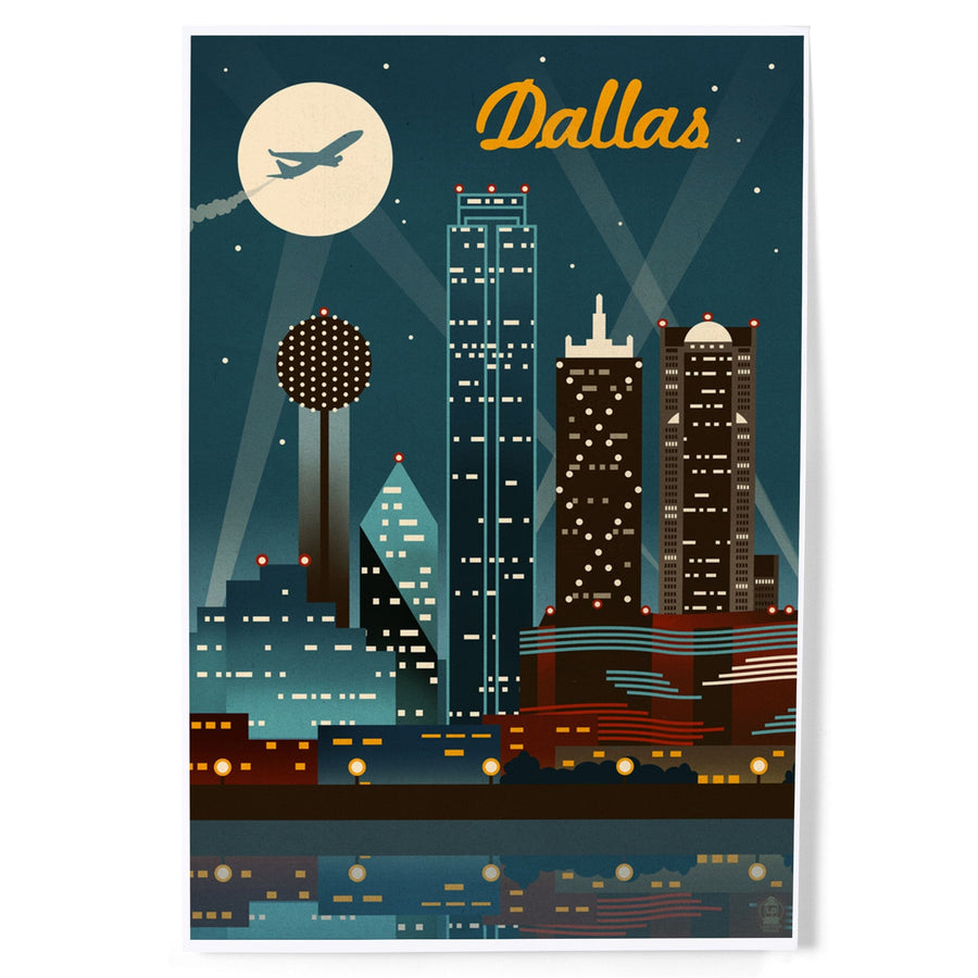 Dallas, Texas, Retro Skyline, Art & Giclee Prints - Lantern Press