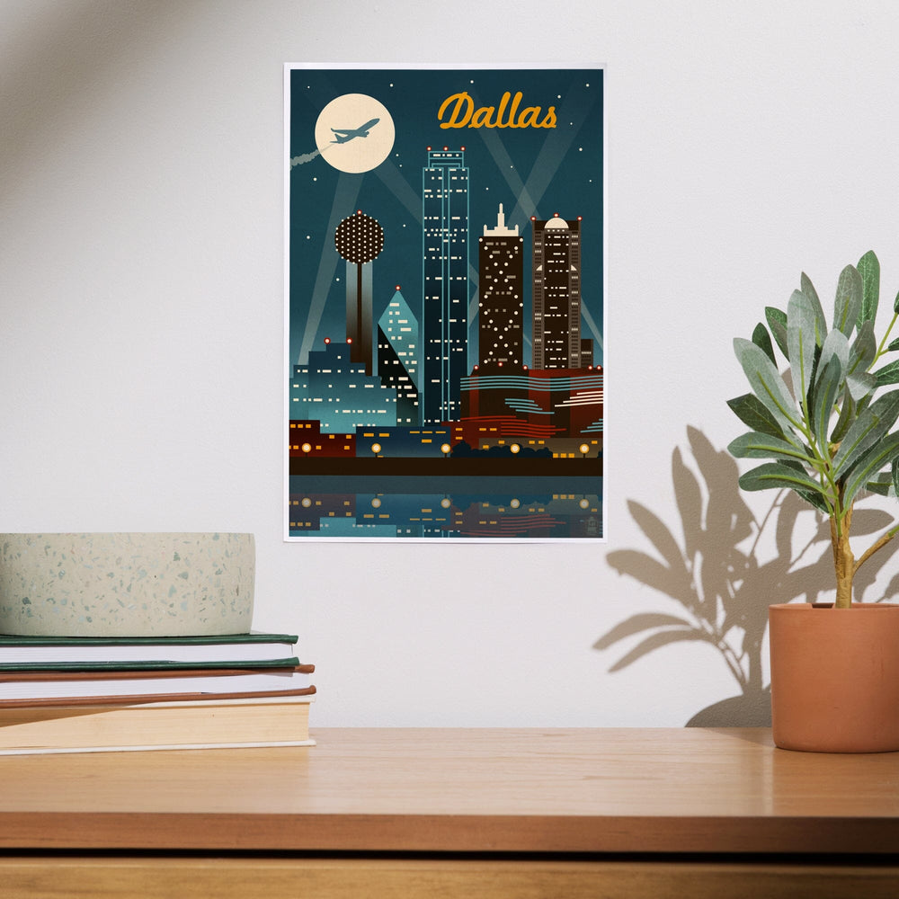 Dallas, Texas, Retro Skyline, Art & Giclee Prints - Lantern Press