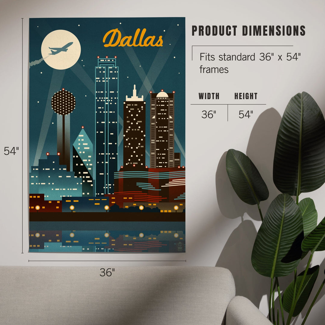 Dallas, Texas, Retro Skyline, Art & Giclee Prints - Lantern Press