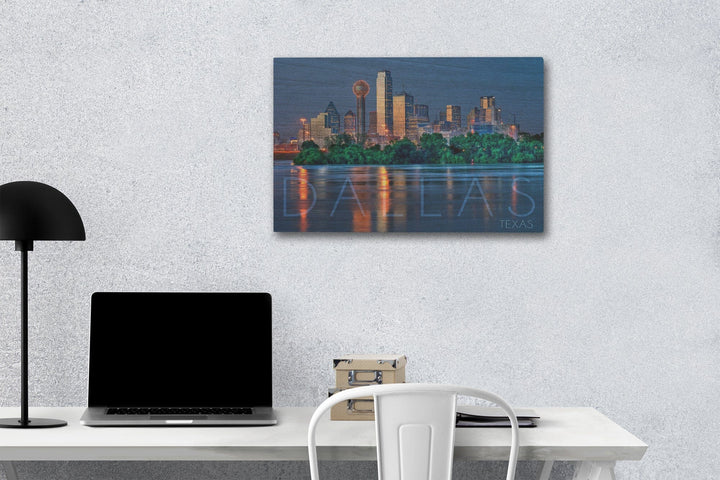 Dallas, Texas, Skyline & Reflection, Lantern Press Photography, Wood Signs and Postcards - Lantern Press