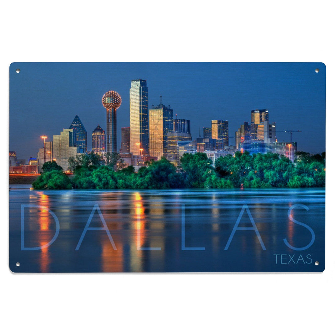 Dallas, Texas, Skyline & Reflection, Lantern Press Photography, Wood Signs and Postcards - Lantern Press