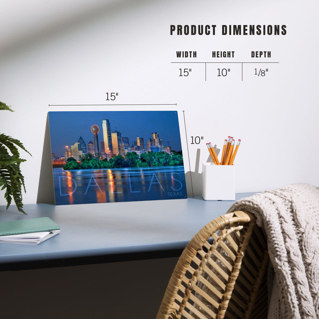 Dallas, Texas, Skyline & Reflection, Lantern Press Photography, Wood Signs and Postcards - Lantern Press