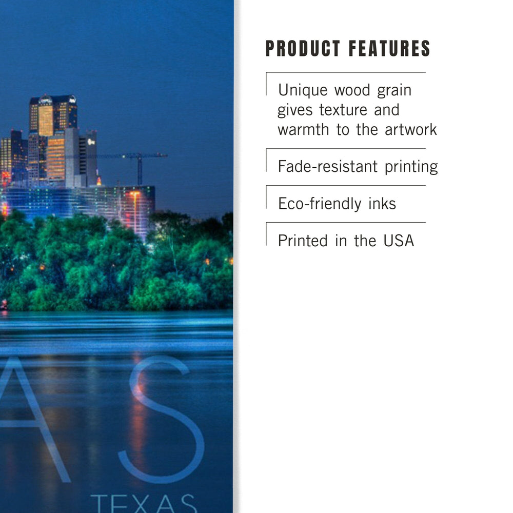 Dallas, Texas, Skyline & Reflection, Lantern Press Photography, Wood Signs and Postcards - Lantern Press