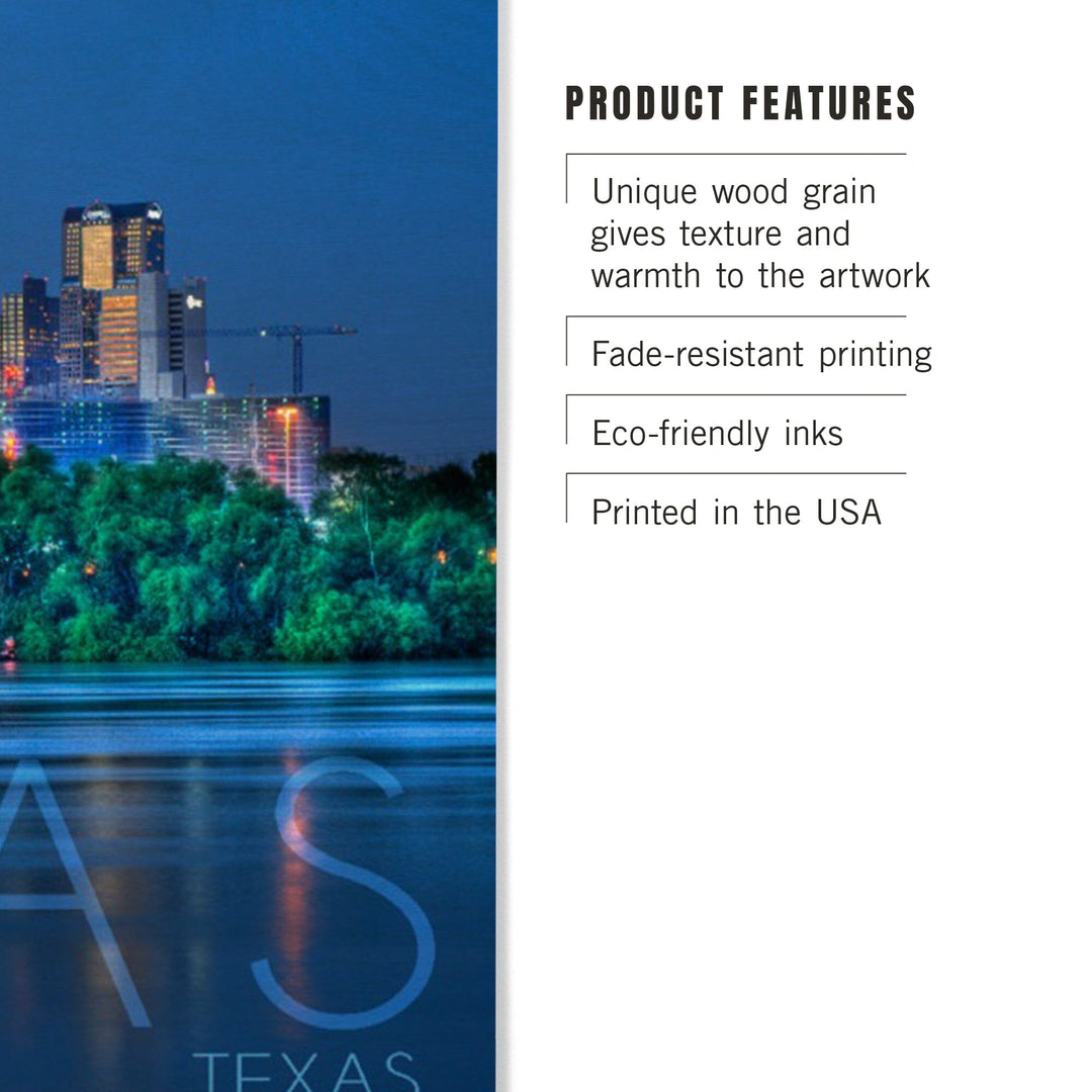 Dallas, Texas, Skyline & Reflection, Lantern Press Photography, Wood Signs and Postcards - Lantern Press