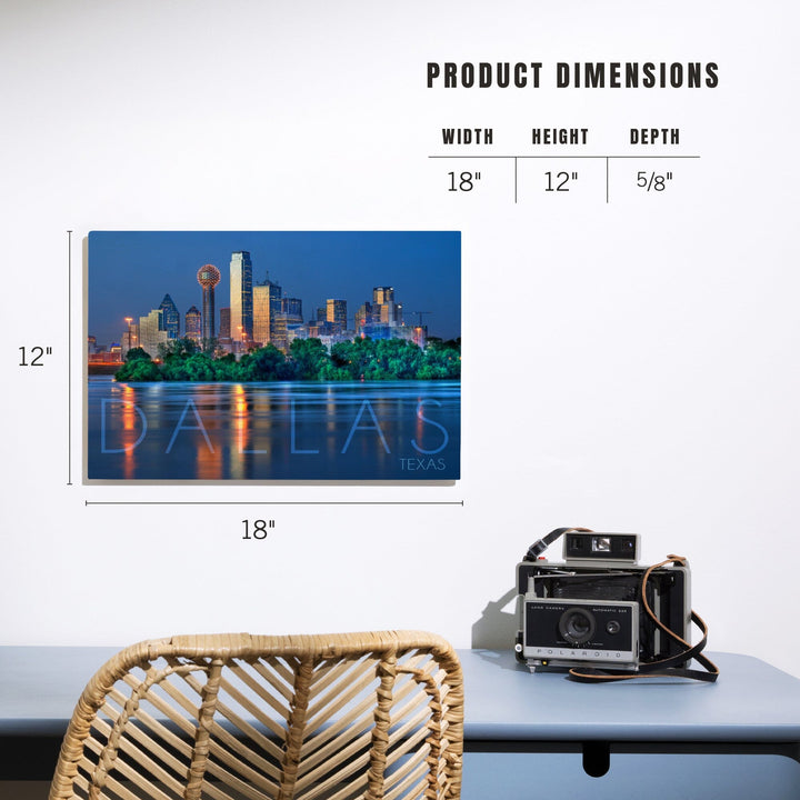 Dallas, Texas, Skyline & Reflection, Lantern Press Photography, Wood Signs and Postcards - Lantern Press