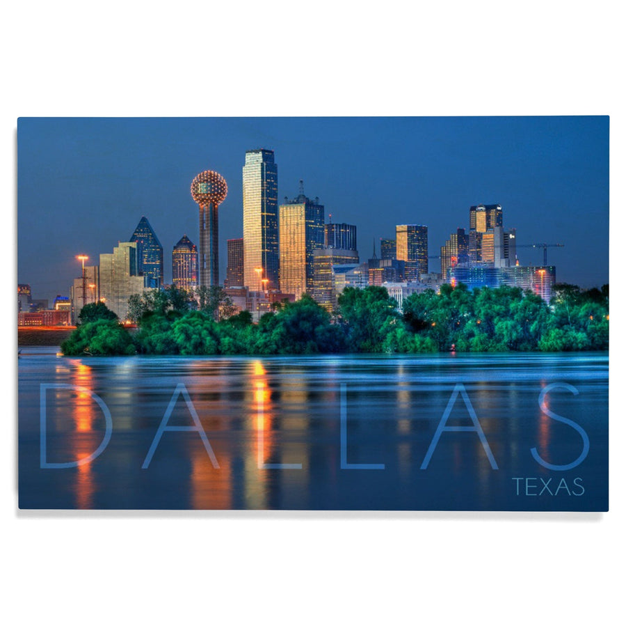 Dallas, Texas, Skyline & Reflection, Lantern Press Photography, Wood Signs and Postcards - Lantern Press