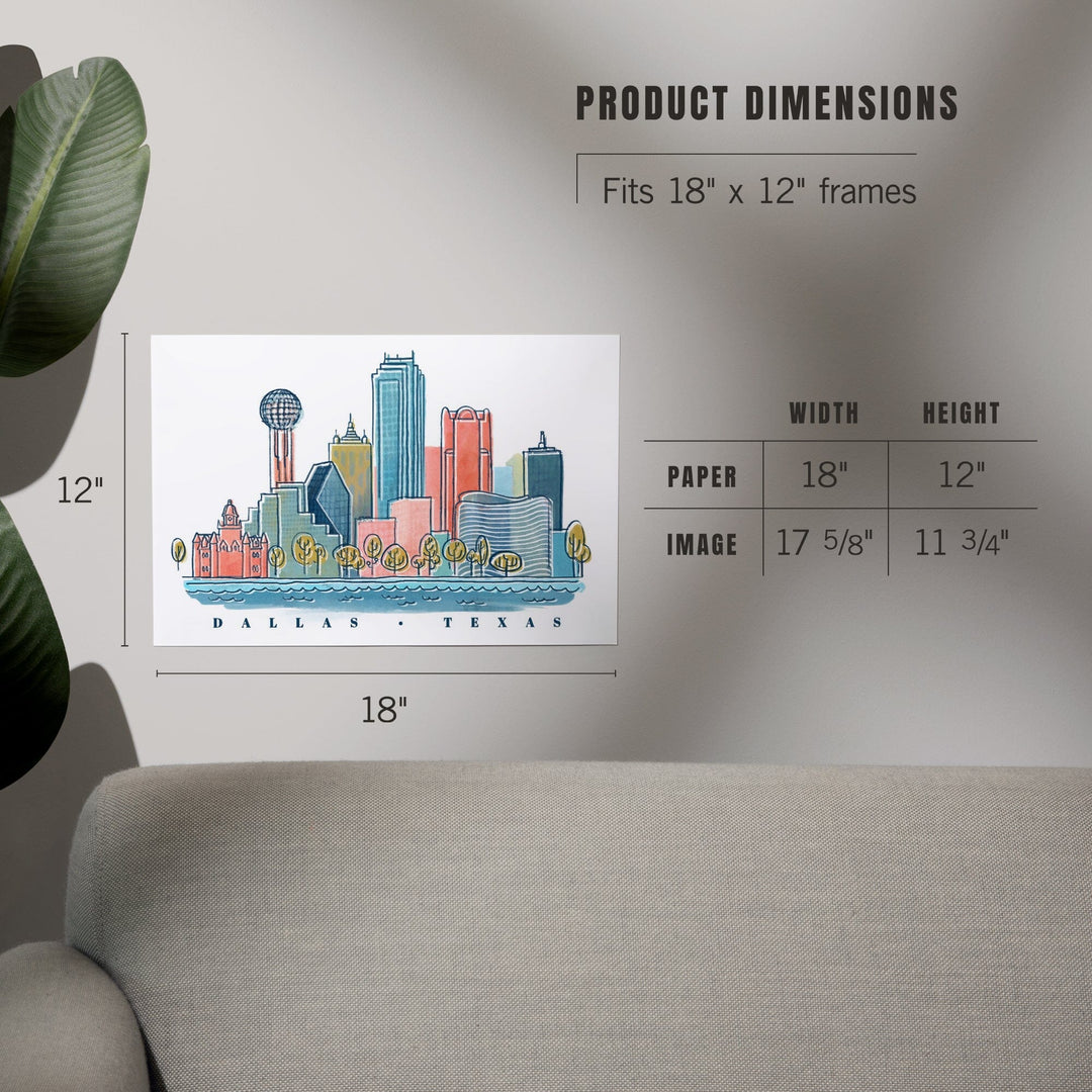 Dallas, Texas, Whimsy City Collection, Skyline, Art & Giclee Prints - Lantern Press