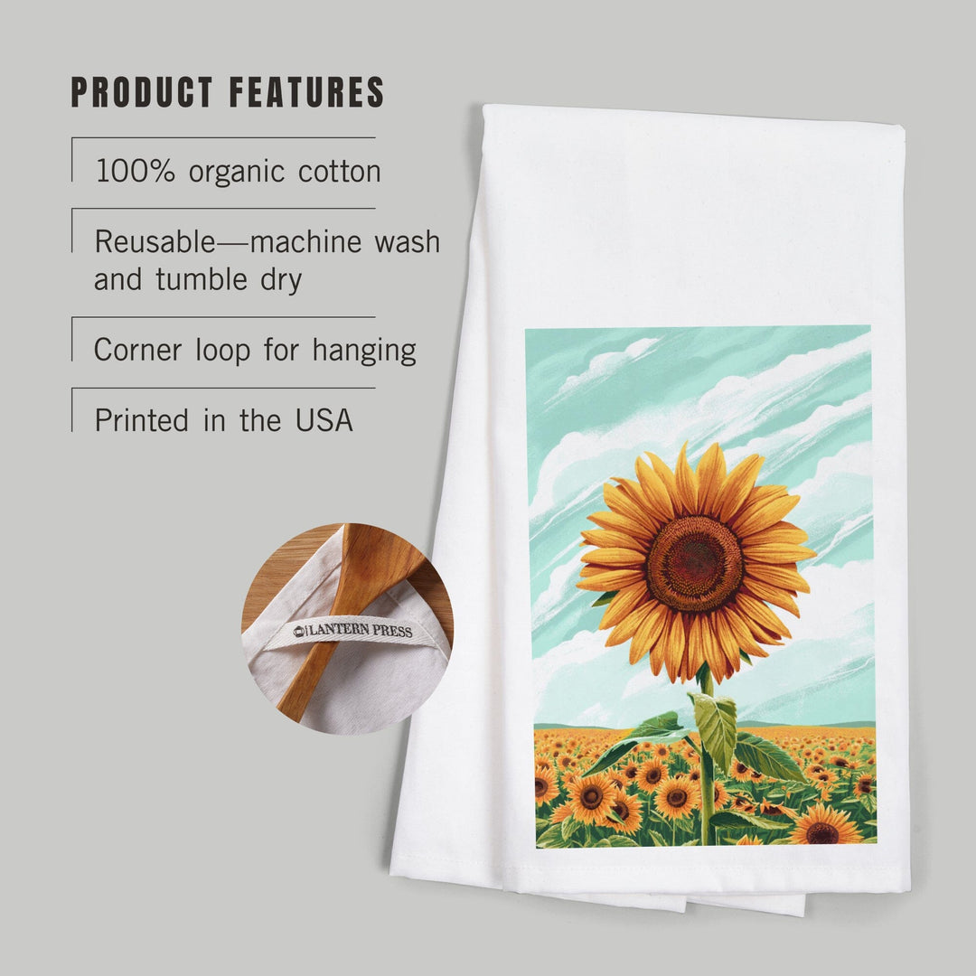 Dare to Bloom, Sunflower Field, Organic Cotton Kitchen Tea Towels Kitchen Lantern Press