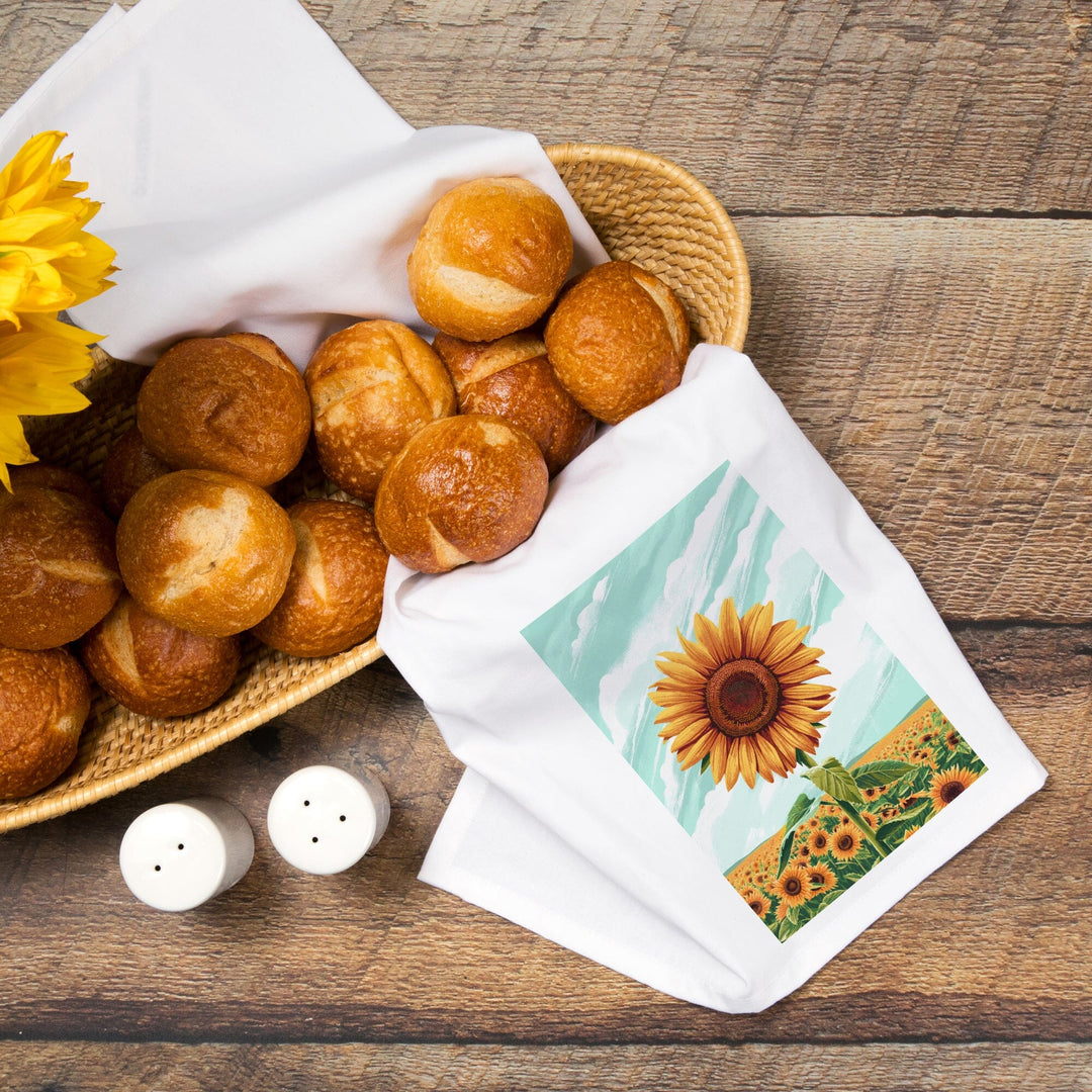Dare to Bloom, Sunflower Field, Organic Cotton Kitchen Tea Towels Kitchen Lantern Press