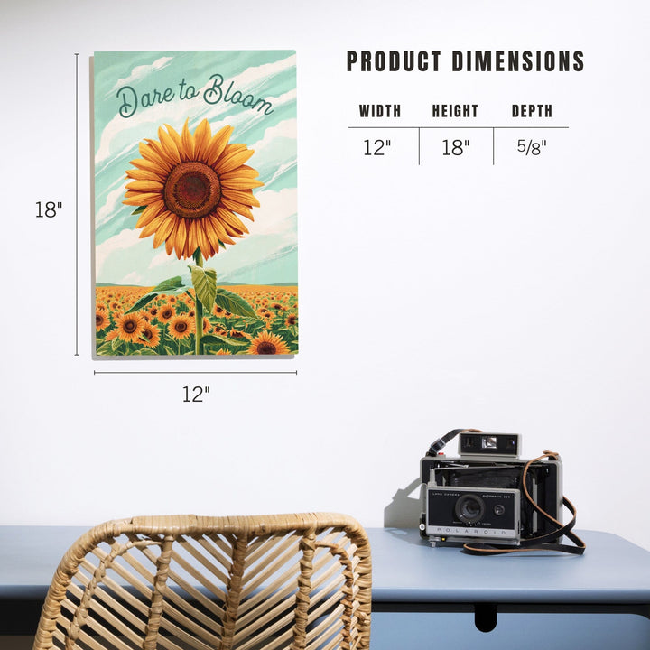 Dare to Bloom, Sunflower, Wood Signs and Postcards Wood Lantern Press