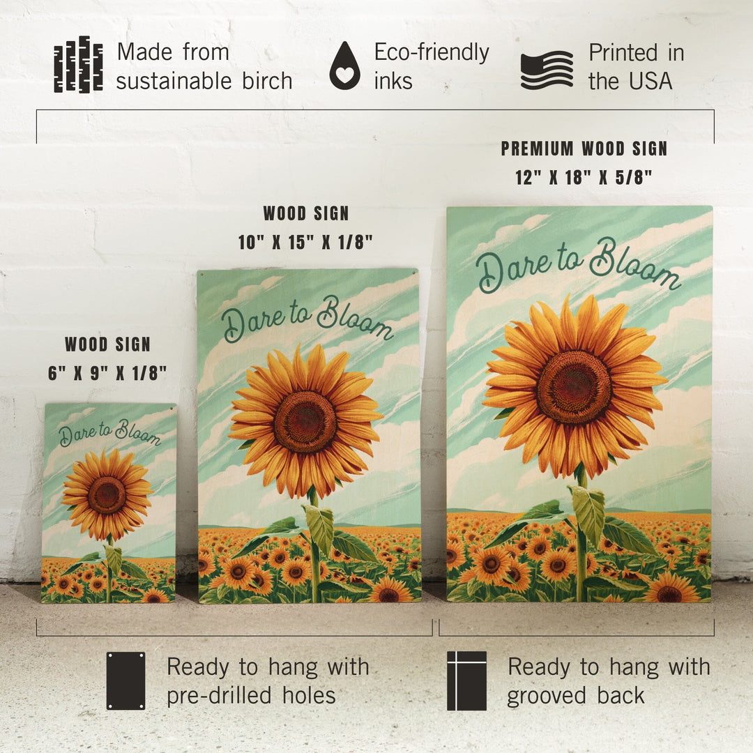 Dare to Bloom, Sunflower, Wood Signs and Postcards Wood Lantern Press