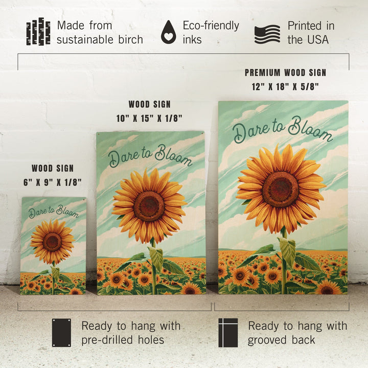Dare to Bloom, Sunflower, Wood Signs and Postcards Wood Lantern Press