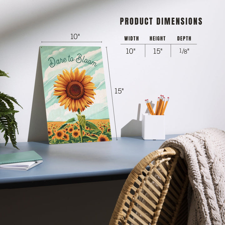 Dare to Bloom, Sunflower, Wood Signs and Postcards Wood Lantern Press