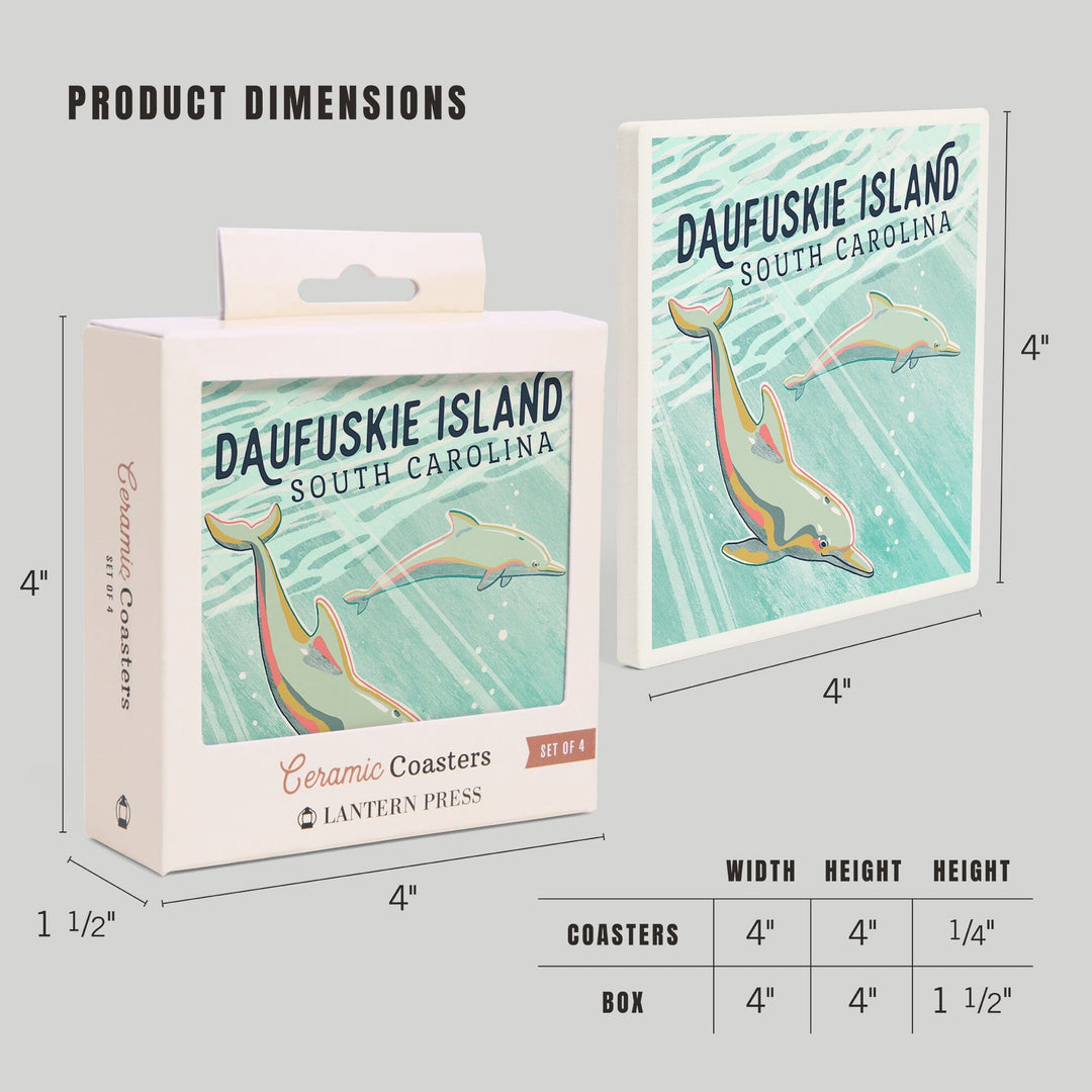 Daufuskie Island, South Carolina, Graphic Pastel, Bottlenose Dolphin, Coasters Coasters Lantern Press