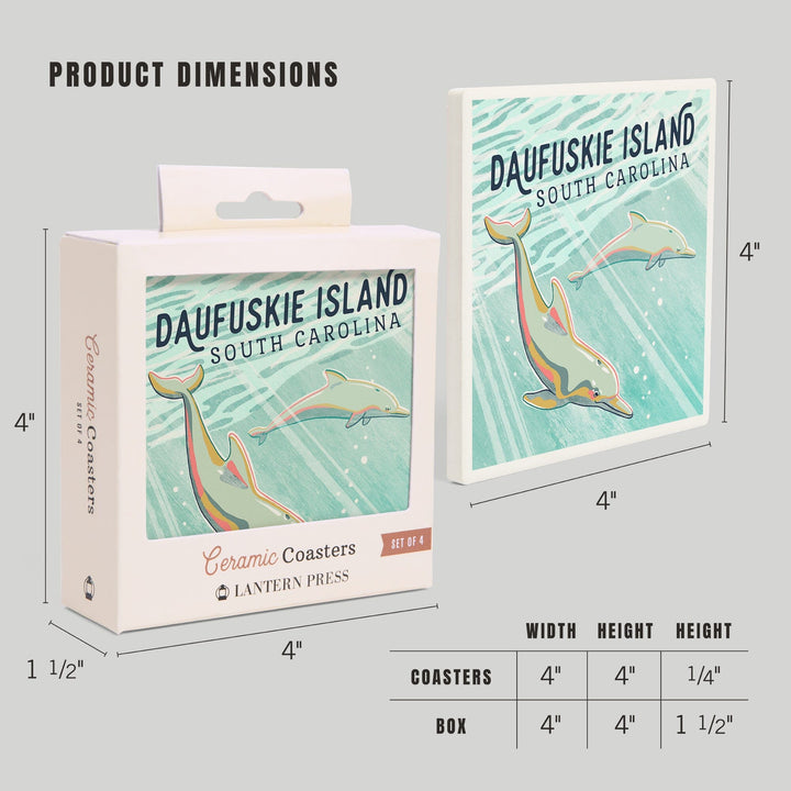 Daufuskie Island, South Carolina, Graphic Pastel, Bottlenose Dolphin, Coasters Coasters Lantern Press