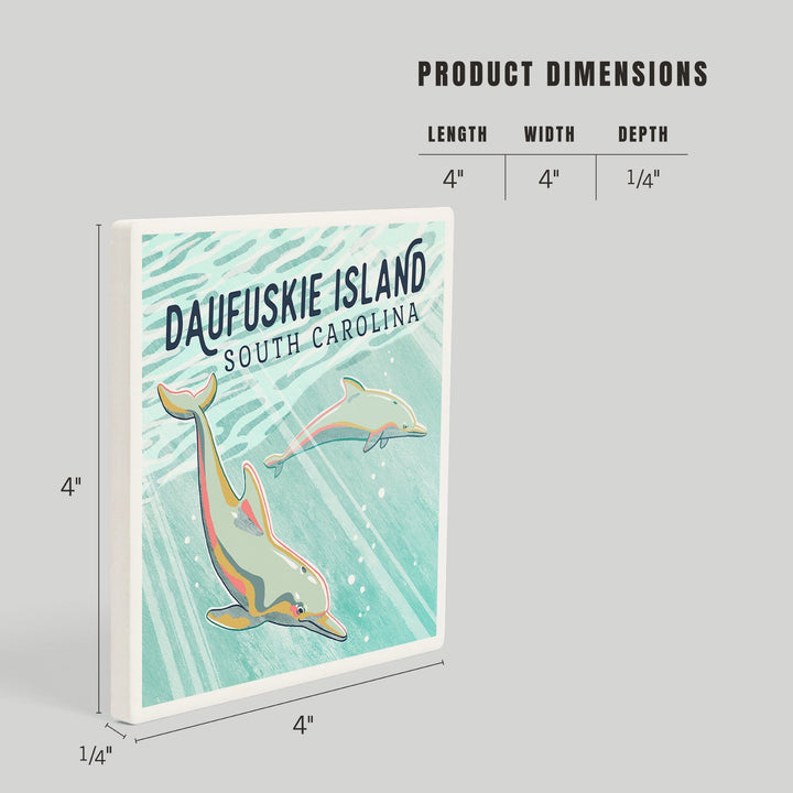 Daufuskie Island, South Carolina, Graphic Pastel, Bottlenose Dolphin, Coasters Coasters Lantern Press