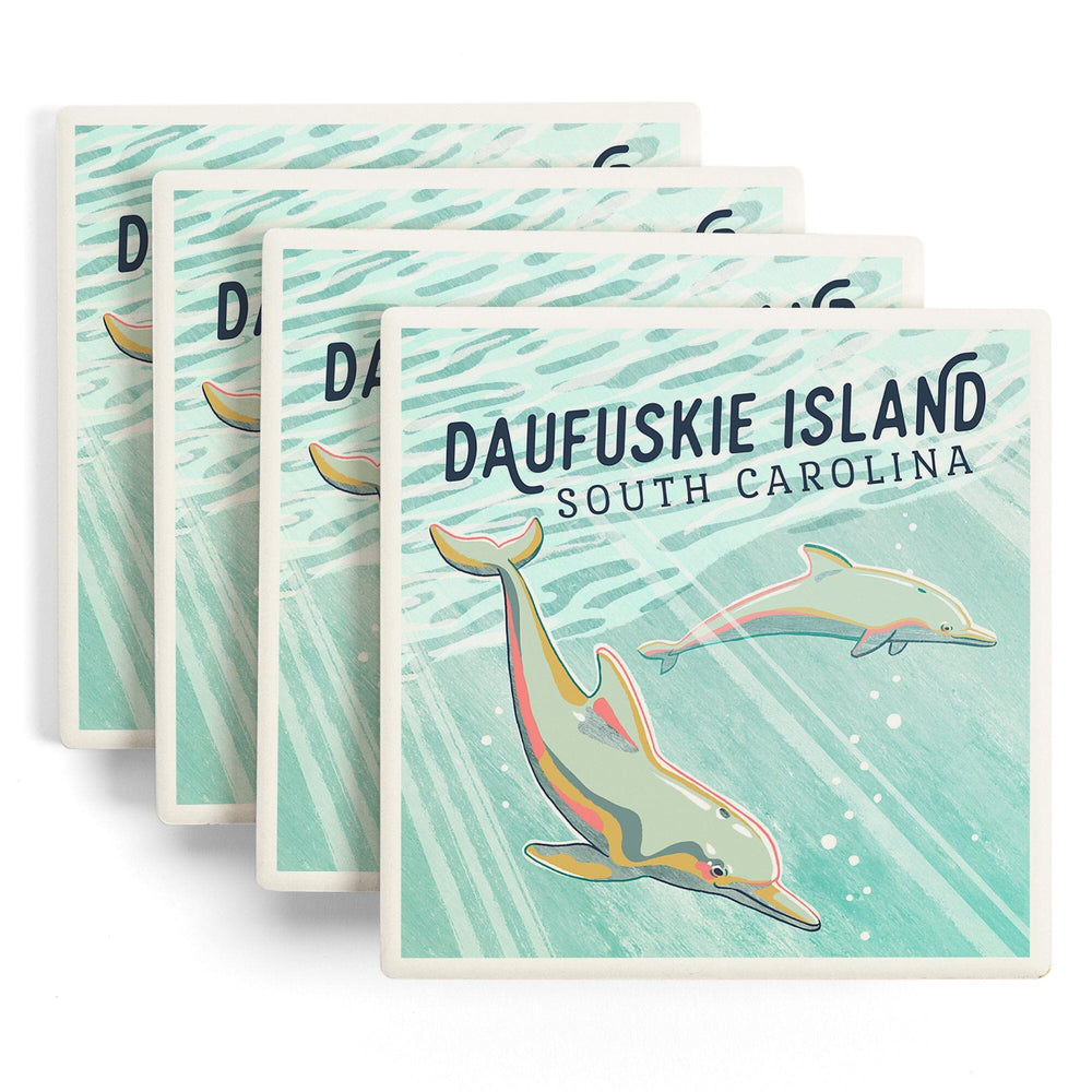 Daufuskie Island, South Carolina, Graphic Pastel, Bottlenose Dolphin, Coasters Coasters Lantern Press