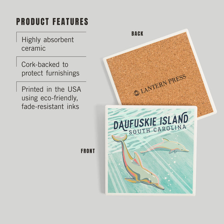 Daufuskie Island, South Carolina, Graphic Pastel, Bottlenose Dolphin, Coasters Coasters Lantern Press