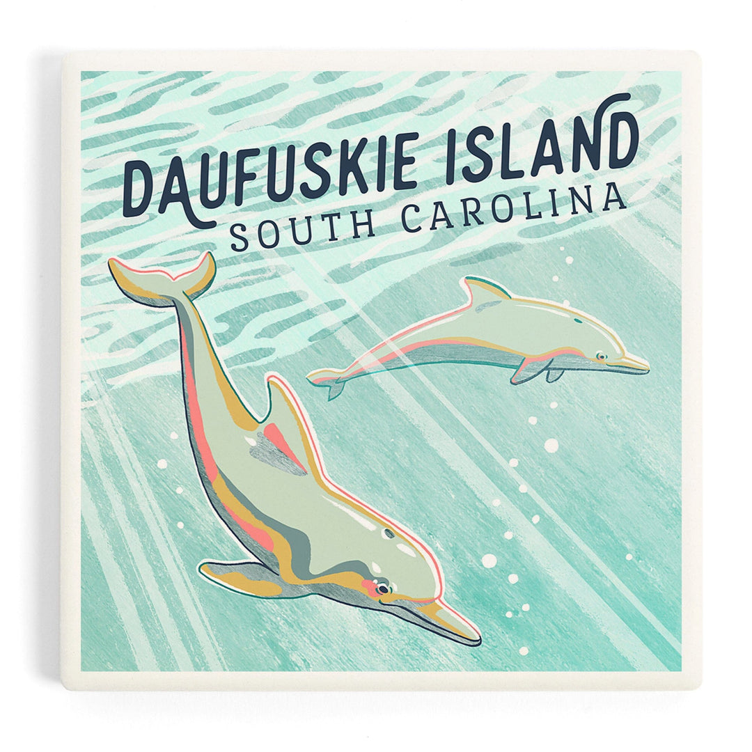 Daufuskie Island, South Carolina, Graphic Pastel, Bottlenose Dolphin, Coasters Coasters Lantern Press Coaster