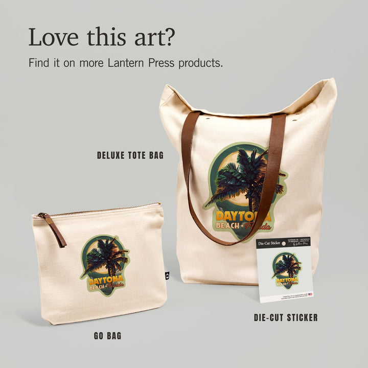 Daytona Beach, Florida, Palms & Moon, Contour, Lantern Press Artwork, Vinyl Sticker - Lantern Press