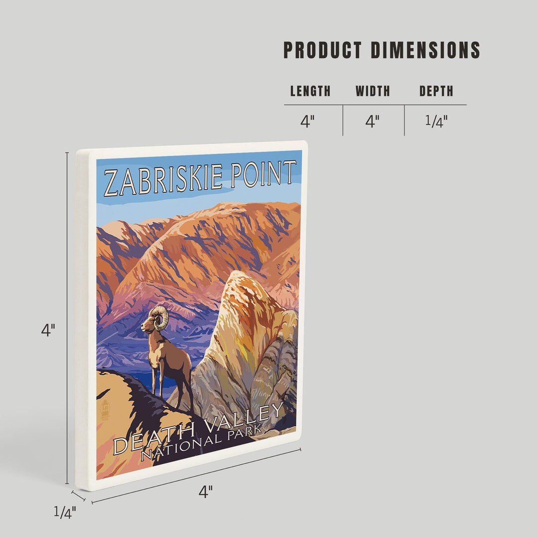 Death Valley National Park, California, Zabriskie Point and Bighorns, Painterly Series, Coasters Coasters Lantern Press