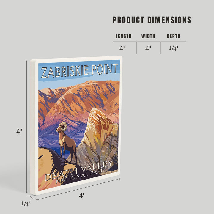 Death Valley National Park, California, Zabriskie Point and Bighorns, Painterly Series, Coasters Coasters Lantern Press