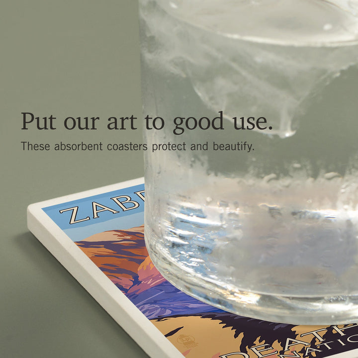 Death Valley National Park, California, Zabriskie Point and Bighorns, Painterly Series, Coasters Coasters Lantern Press