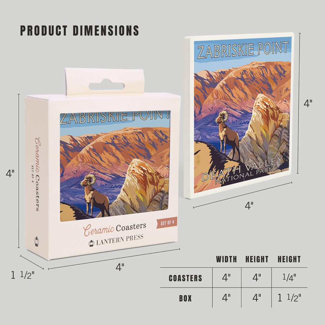 Death Valley National Park, California, Zabriskie Point and Bighorns, Painterly Series, Coasters Coasters Lantern Press