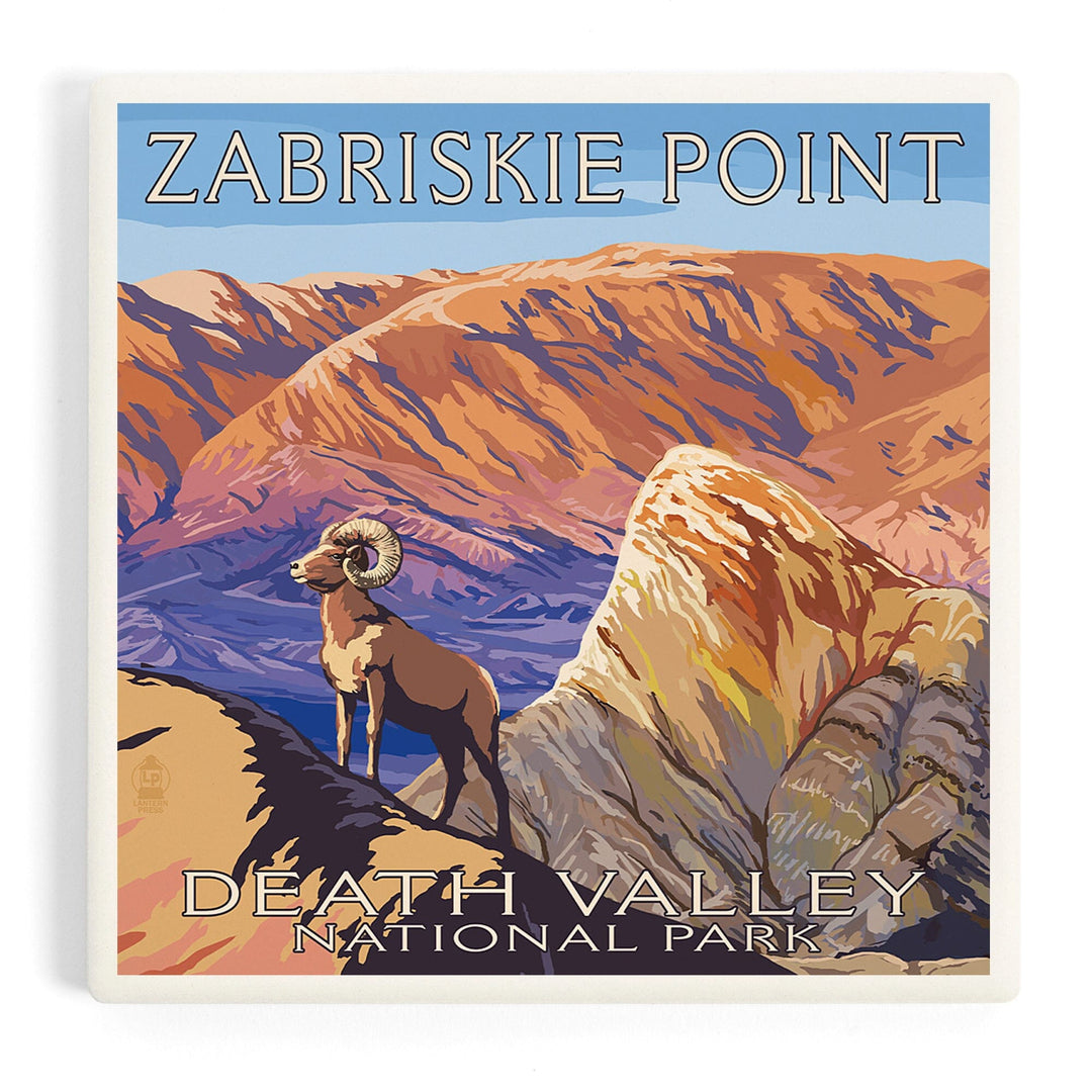 Death Valley National Park, California, Zabriskie Point and Bighorns, Painterly Series, Coasters Coasters Lantern Press Coaster