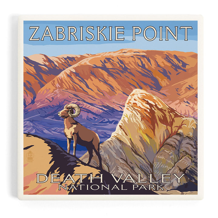 Death Valley National Park, California, Zabriskie Point and Bighorns, Painterly Series, Coasters Coasters Lantern Press Coaster