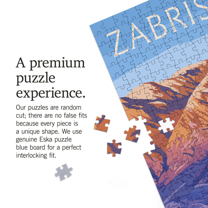 Death Valley National Park, California, Zabriskie Point and Bighorns, Painterly Series, Jigsaw Puzzle - Lantern Press