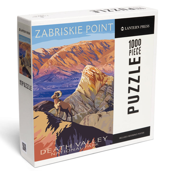 Death Valley National Park, California, Zabriskie Point and Bighorns, Painterly Series, Jigsaw Puzzle - Lantern Press