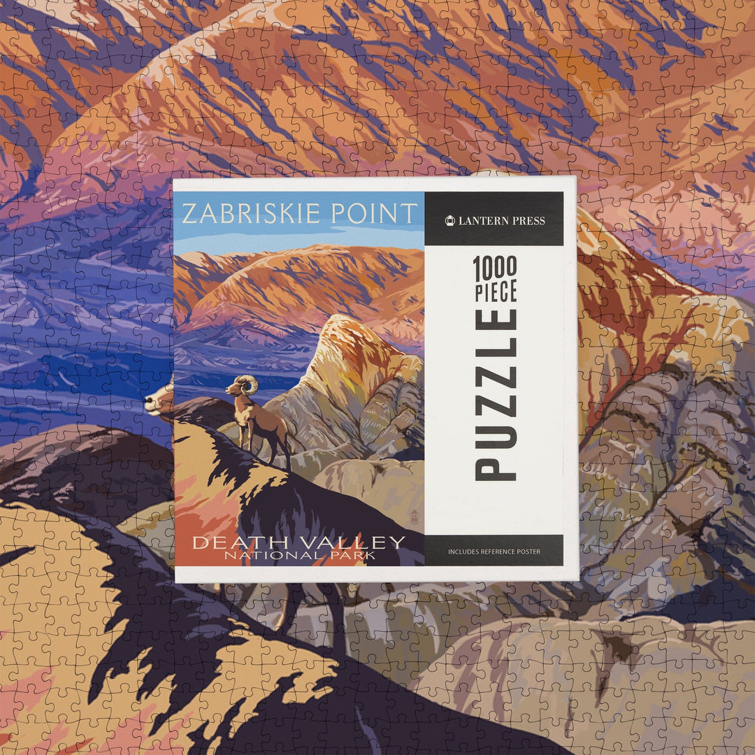 Death Valley National Park, California, Zabriskie Point and Bighorns, Painterly Series, Jigsaw Puzzle - Lantern Press