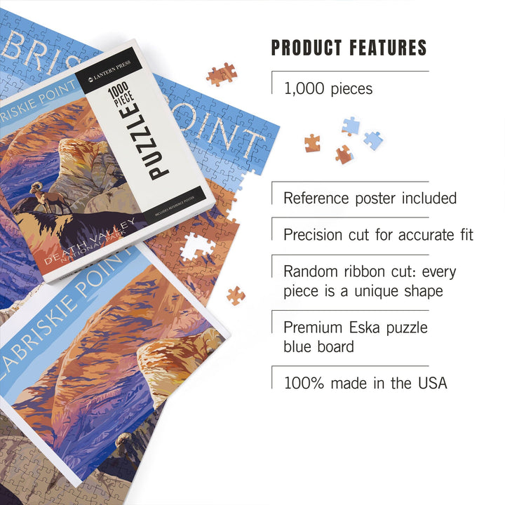 Death Valley National Park, California, Zabriskie Point and Bighorns, Painterly Series, Jigsaw Puzzle - Lantern Press