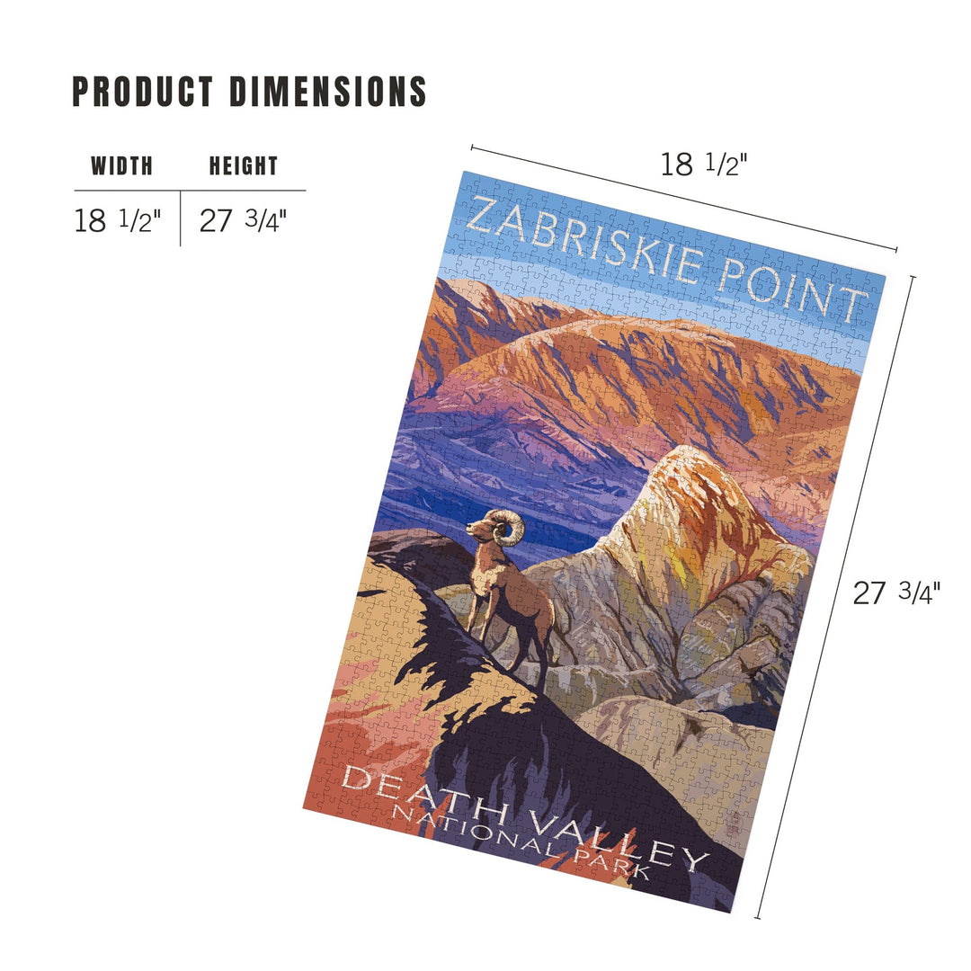 Death Valley National Park, California, Zabriskie Point and Bighorns, Painterly Series, Jigsaw Puzzle - Lantern Press