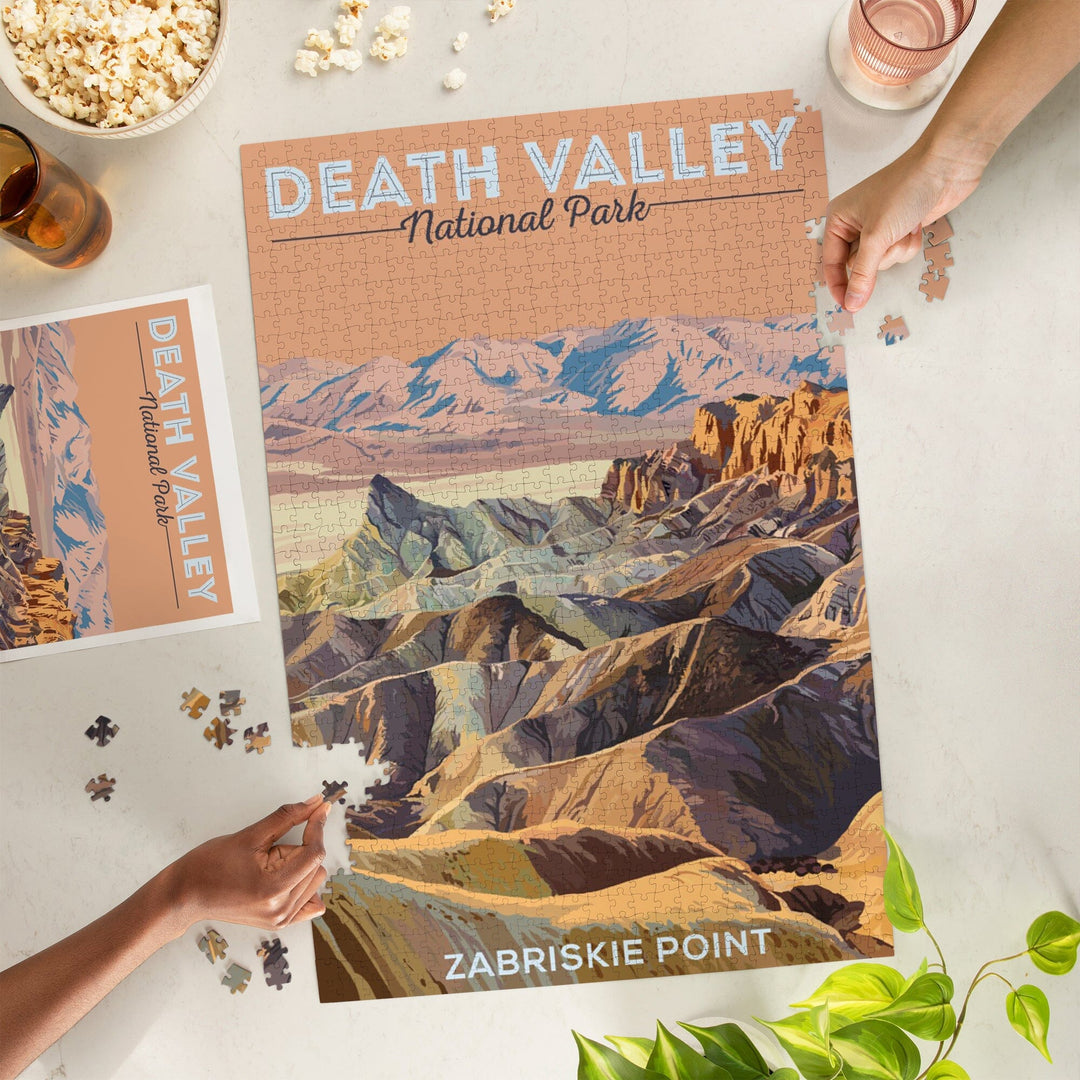 Death Valley National Park, California, Zabriskie Point, Painterly National Park Series, Jigsaw Puzzle - Lantern Press