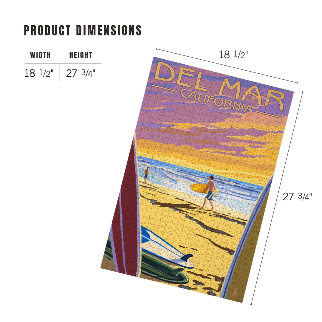 Del Mar, California, Surfers at Sunset, Jigsaw Puzzle - Lantern Press