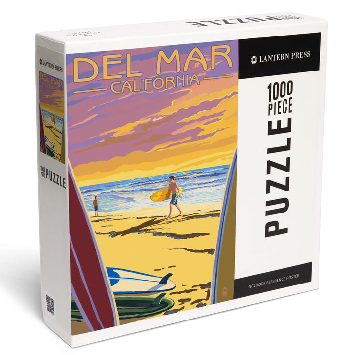 Del Mar, California, Surfers at Sunset, Jigsaw Puzzle - Lantern Press