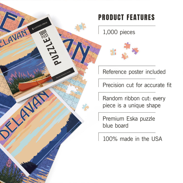 Delavan, Wisconsin, Canoe and Lake, Jigsaw Puzzle Puzzle Lantern Press