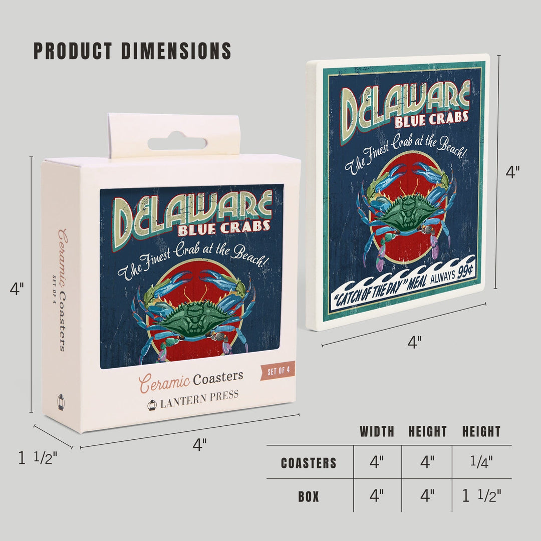 Delaware Blue Crabs Vintage Sign, Best at the Beach, Coasters Coasters Lantern Press