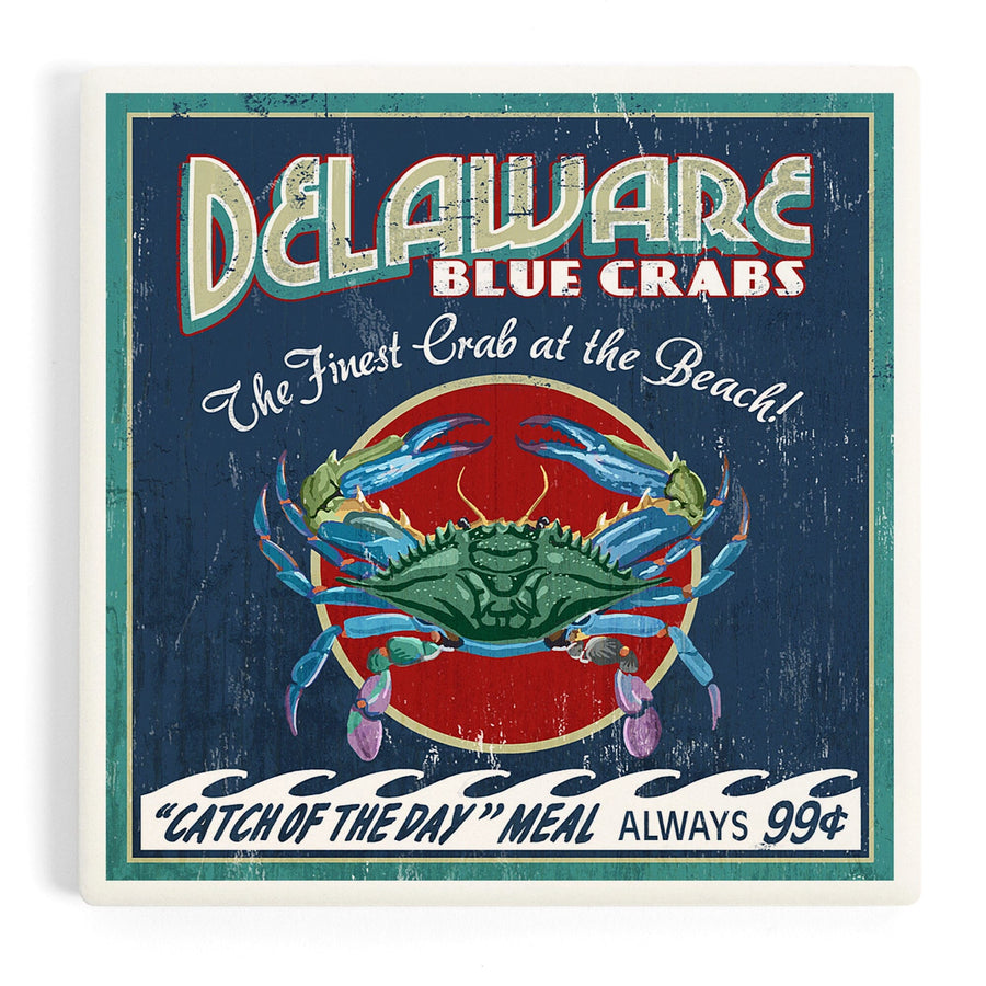 Delaware Blue Crabs Vintage Sign, Best at the Beach, Coasters Coasters Lantern Press