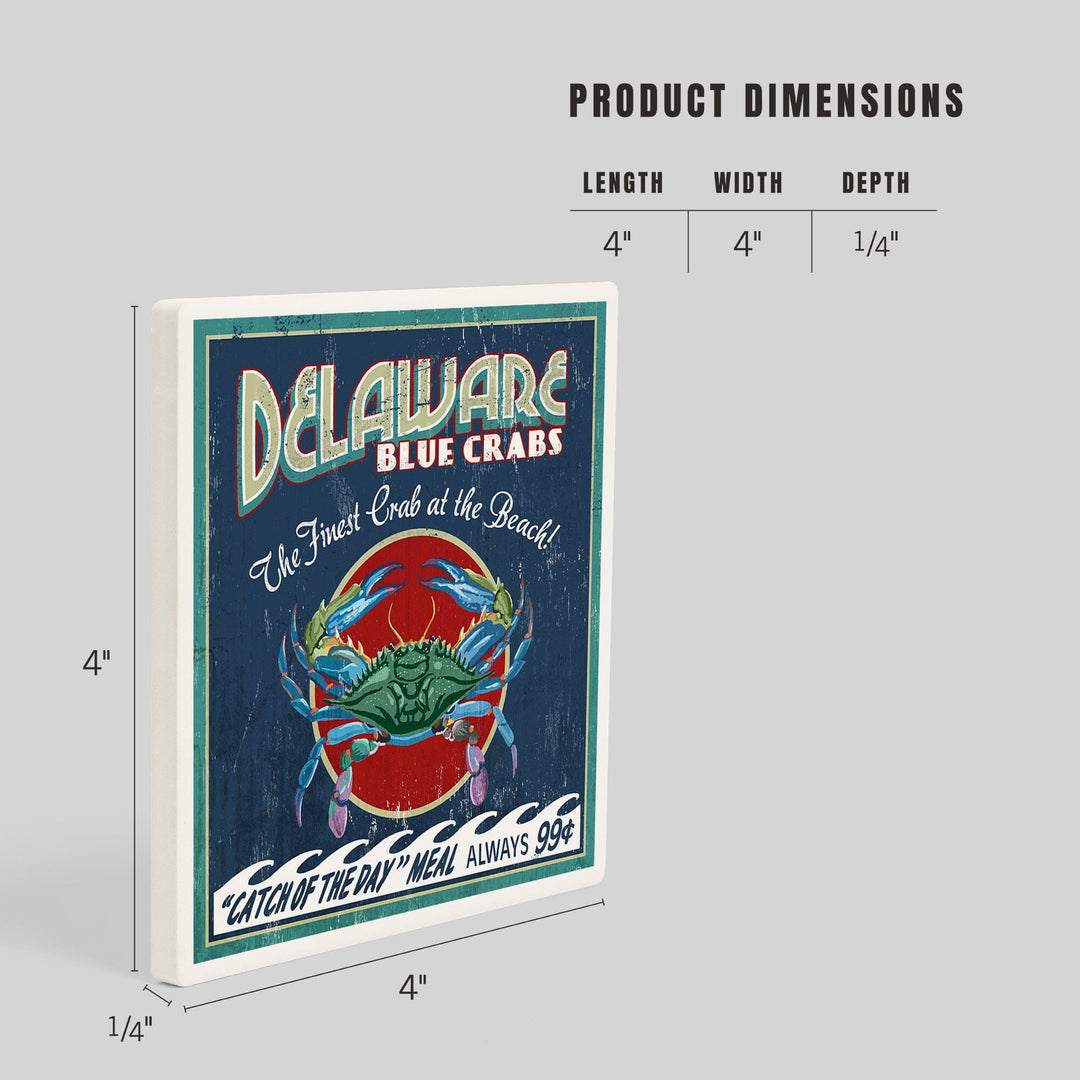 Delaware Blue Crabs Vintage Sign, Best at the Beach, Coasters Coasters Lantern Press