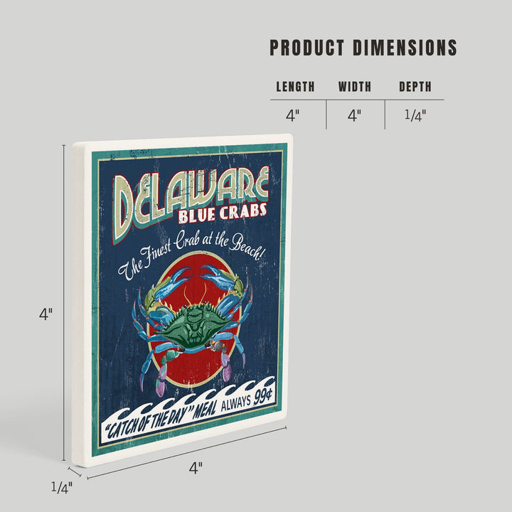 Delaware Blue Crabs Vintage Sign, Best at the Beach, Coasters Coasters Lantern Press