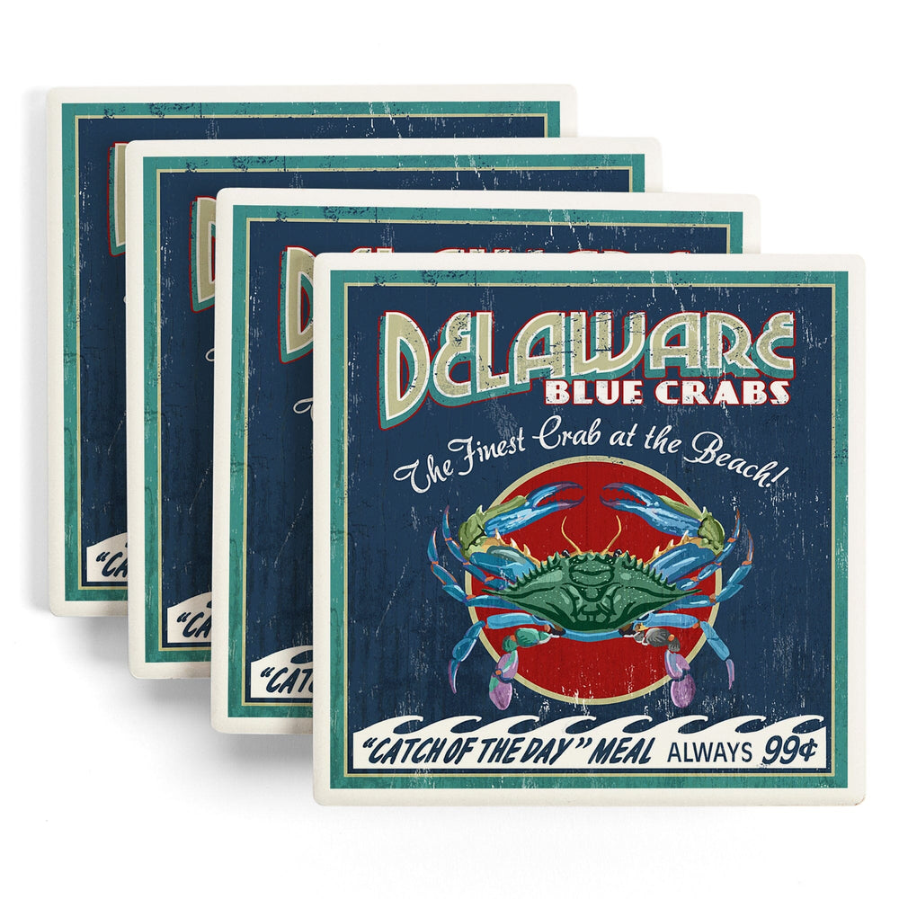 Delaware Blue Crabs Vintage Sign, Best at the Beach, Coasters Coasters Lantern Press