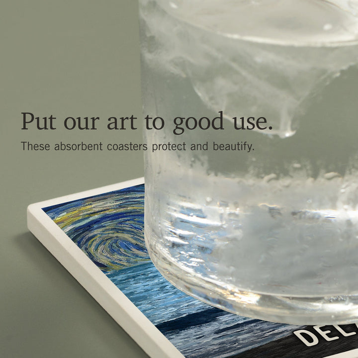 Delaware, Starry Night, Coastline, Coasters Coasters Lantern Press